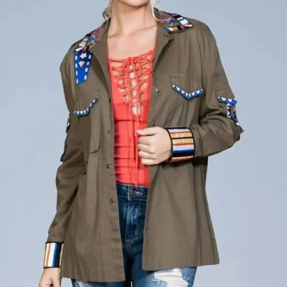 OLIVE EMBROIDERED JACKET - Picture 1 of 3